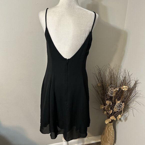 Vtg Unbranded Women Black Open Back Spaghetti Strap Short Dress Fit & Flare L ?! - Picture 2 of 10